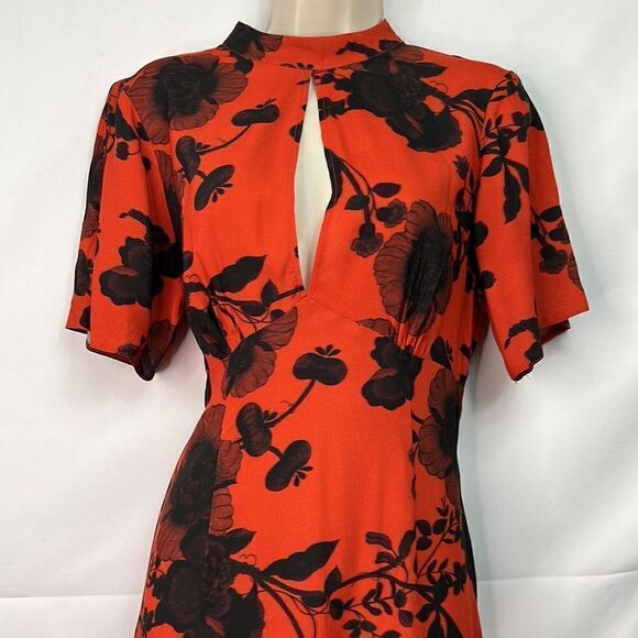 ASOS keyhole black and burnt orange flutter sleeve dress size 6 - Picture 3 of 15